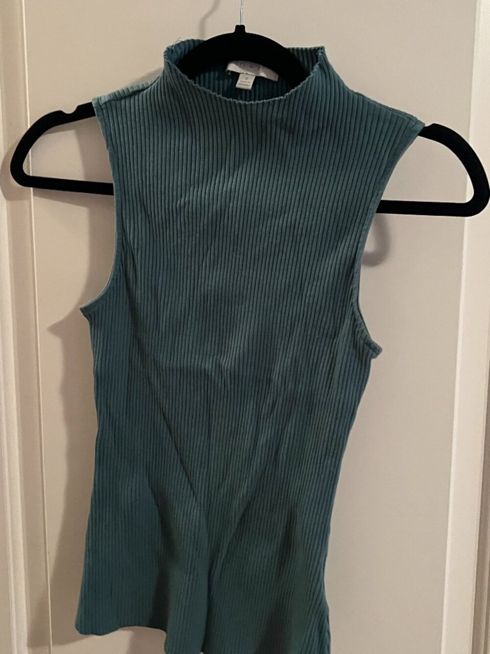 Anthropologie Teal Ribbed Mock Neck Sleeveless Tank Top Size S